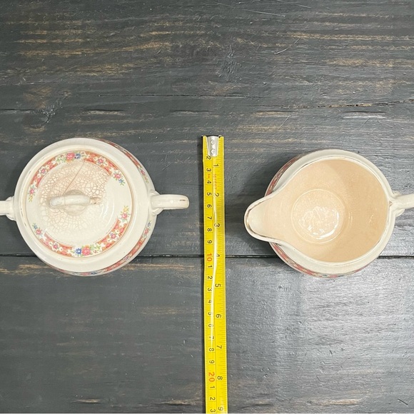 Antique Crown Potteries Co Creamer and Sugar Bowl Set  Pink Floral Design - Picture 15 of 16